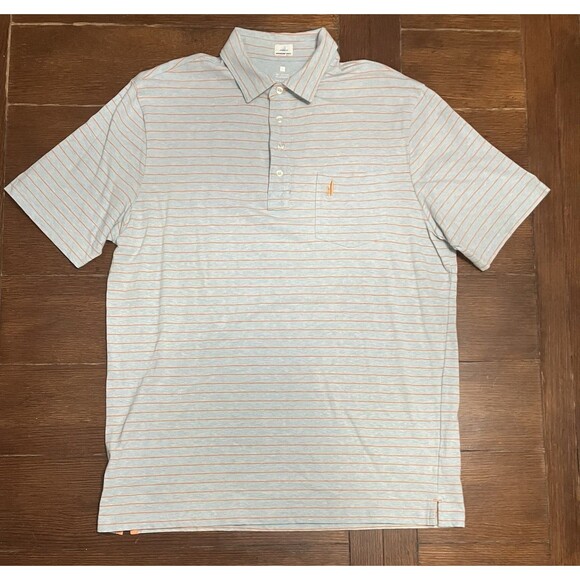 Men’s Johnnie O Hanging Out Size L Light Blue And Orange Striped Polo Golf - Picture 1 of 3